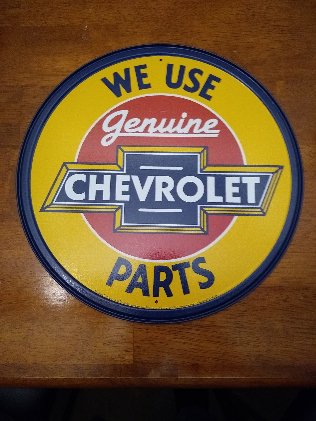 Genuine Chevrolet Parts Round Tin Sign